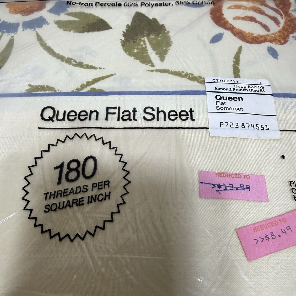 Vintage JC Penney Somerset Queen Floral Flat Sheet NOS Granny 90s Cotttagecore - Picture 2 of 5